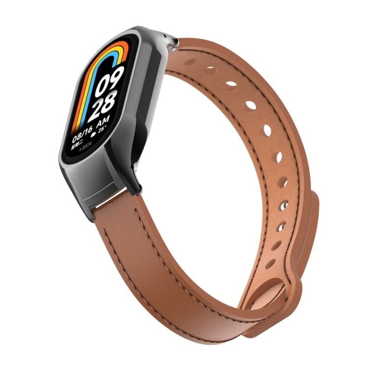 For Xiaomi Mi Band 8 Integrated Metal Case + Double Nail Microfiber Leather Watch Band