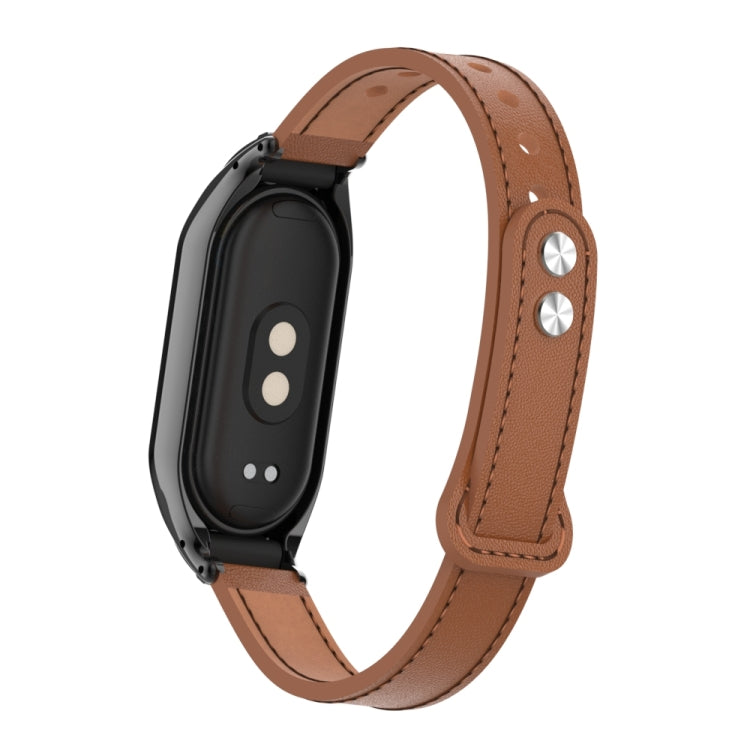 For Xiaomi Mi Band 8 Integrated Metal Case + Double Nail Microfiber Leather Watch Band