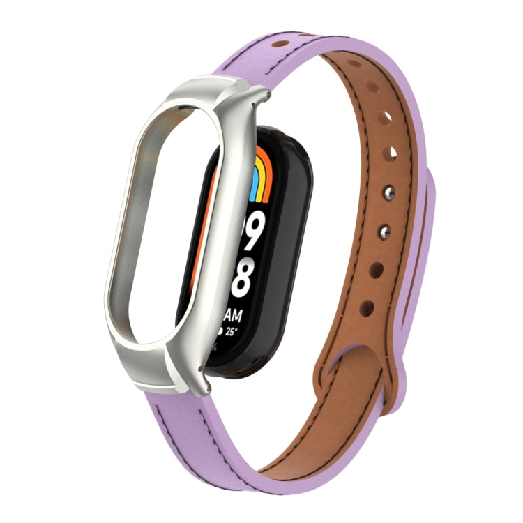 For Xiaomi Mi Band 8 Integrated Metal Case + Double Nail Microfiber Leather Watch Band