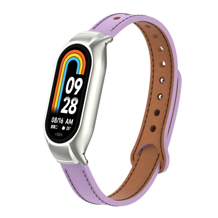 For Xiaomi Mi Band 8 Integrated Metal Case + Double Nail Microfiber Leather Watch Band
