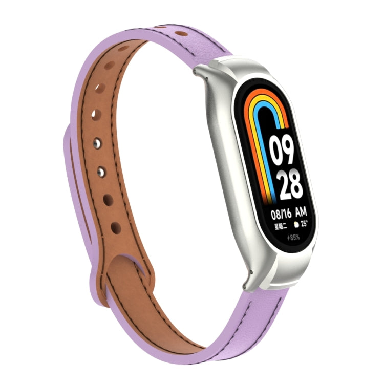 For Xiaomi Mi Band 8 Integrated Metal Case + Double Nail Microfiber Leather Watch Band