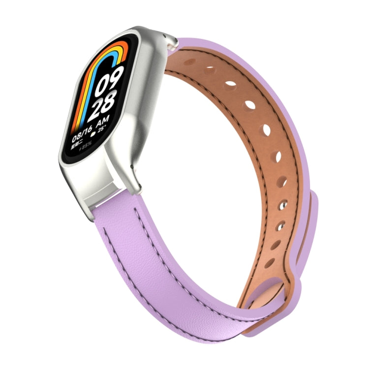 For Xiaomi Mi Band 8 Integrated Metal Case + Double Nail Microfiber Leather Watch Band