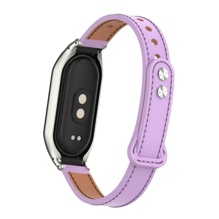 For Xiaomi Mi Band 8 Integrated Metal Case + Double Nail Microfiber Leather Watch Band