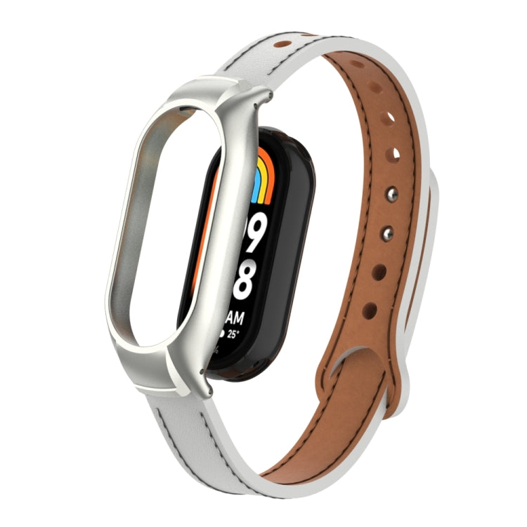For Xiaomi Mi Band 8 Integrated Metal Case + Double Nail Microfiber Leather Watch Band