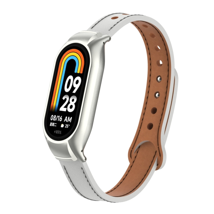 For Xiaomi Mi Band 8 Integrated Metal Case + Double Nail Microfiber Leather Watch Band