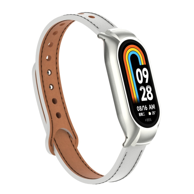 For Xiaomi Mi Band 8 Integrated Metal Case + Double Nail Microfiber Leather Watch Band