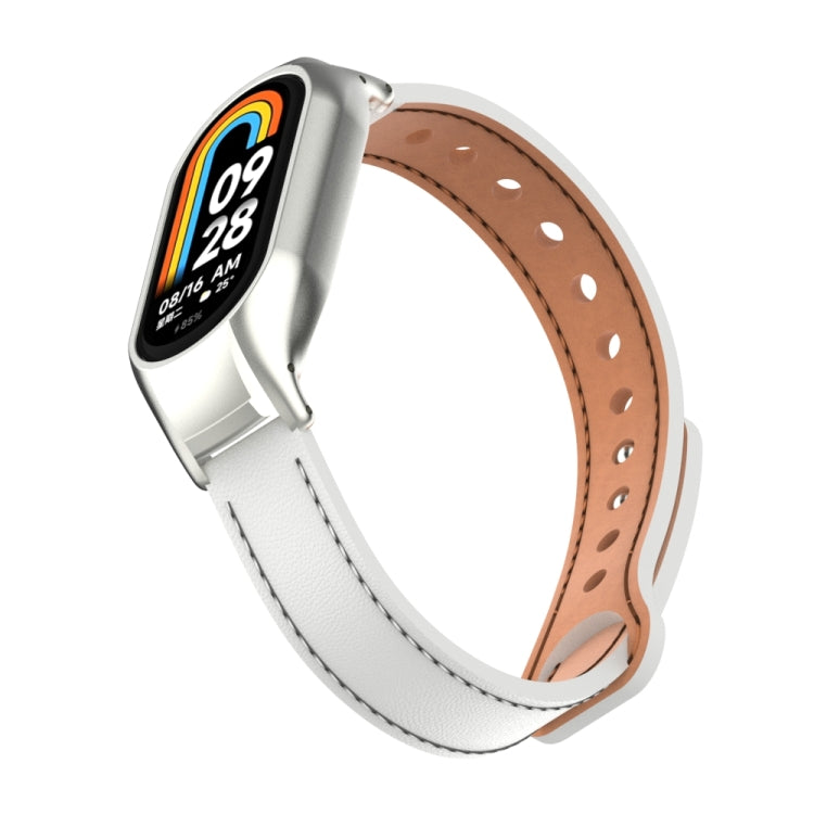 For Xiaomi Mi Band 8 Integrated Metal Case + Double Nail Microfiber Leather Watch Band