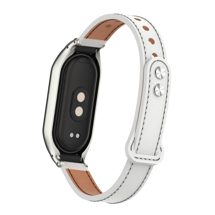 For Xiaomi Mi Band 8 Integrated Metal Case + Double Nail Microfiber Leather Watch Band