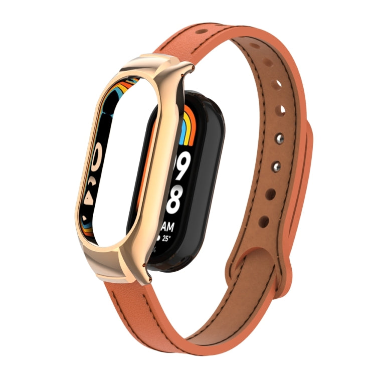 For Xiaomi Mi Band 8 Integrated Metal Case + Double Nail Microfiber Leather Watch Band