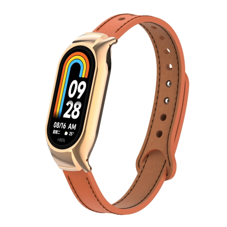 For Xiaomi Mi Band 8 Integrated Metal Case + Double Nail Microfiber Leather Watch Band