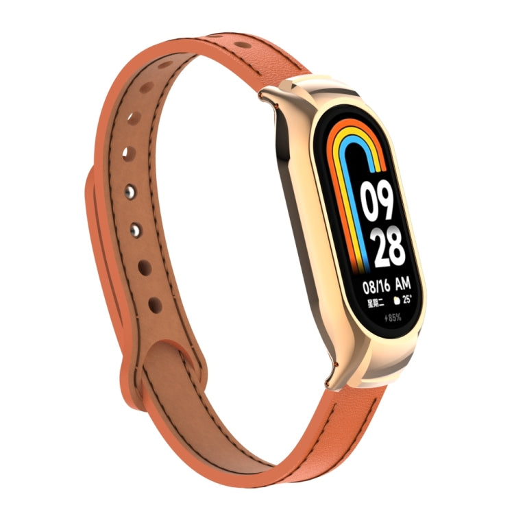 For Xiaomi Mi Band 8 Integrated Metal Case + Double Nail Microfiber Leather Watch Band