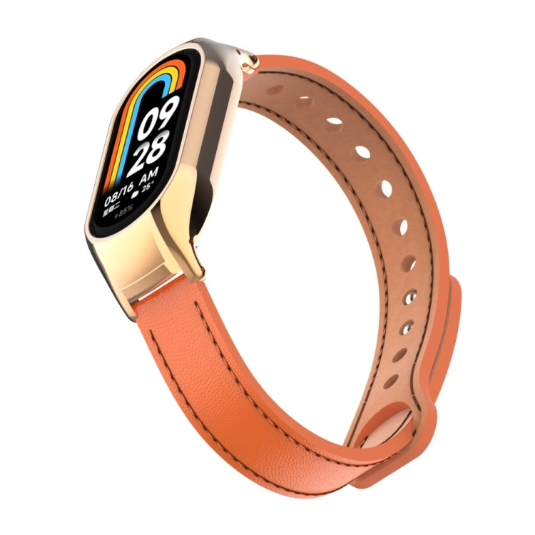 For Xiaomi Mi Band 8 Integrated Metal Case + Double Nail Microfiber Leather Watch Band
