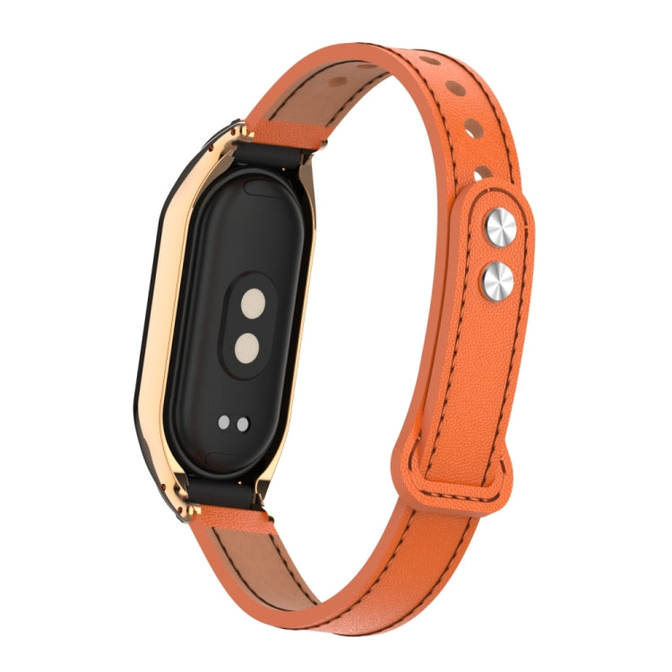 For Xiaomi Mi Band 8 Integrated Metal Case + Double Nail Microfiber Leather Watch Band
