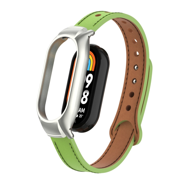 For Xiaomi Mi Band 8 Integrated Metal Case + Double Nail Microfiber Leather Watch Band
