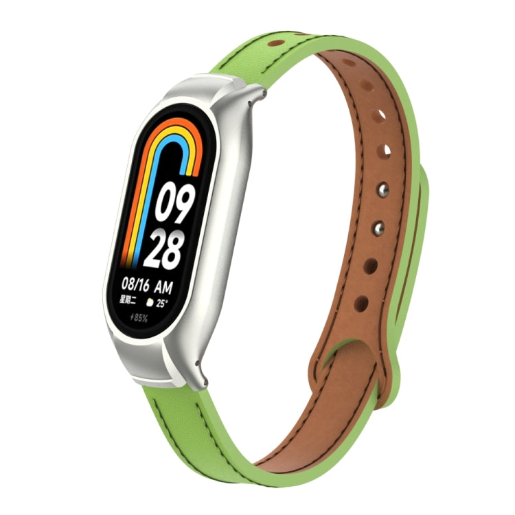 For Xiaomi Mi Band 8 Integrated Metal Case + Double Nail Microfiber Leather Watch Band