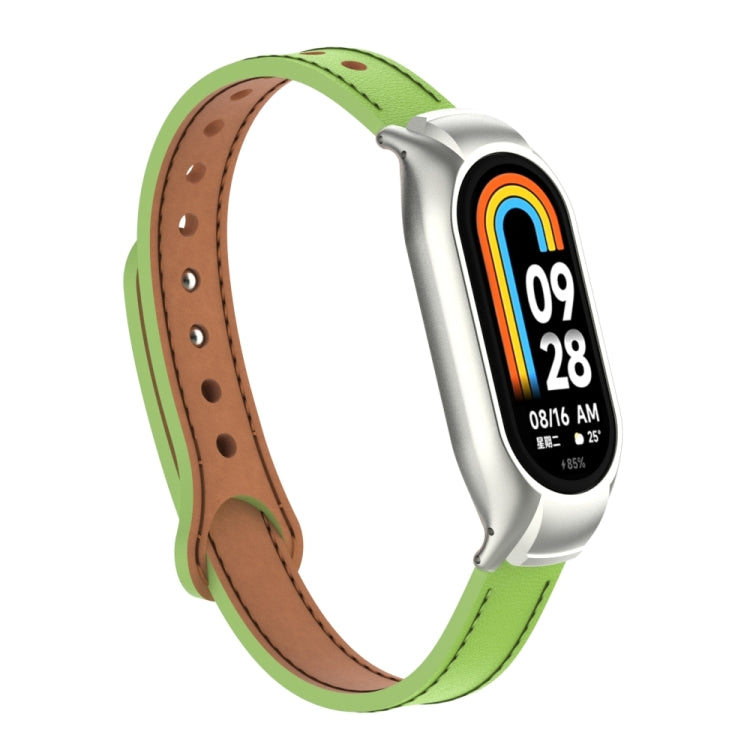 For Xiaomi Mi Band 8 Integrated Metal Case + Double Nail Microfiber Leather Watch Band