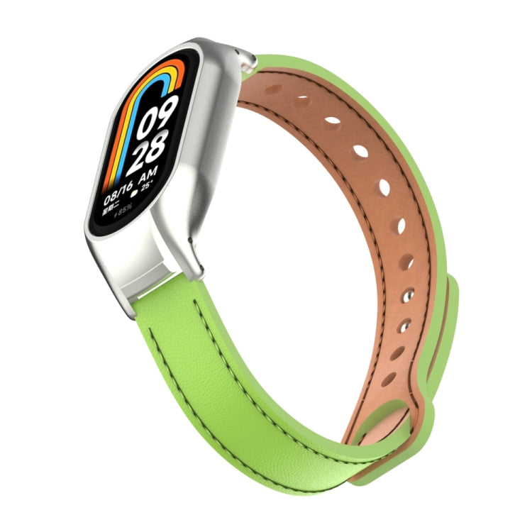 For Xiaomi Mi Band 8 Integrated Metal Case + Double Nail Microfiber Leather Watch Band