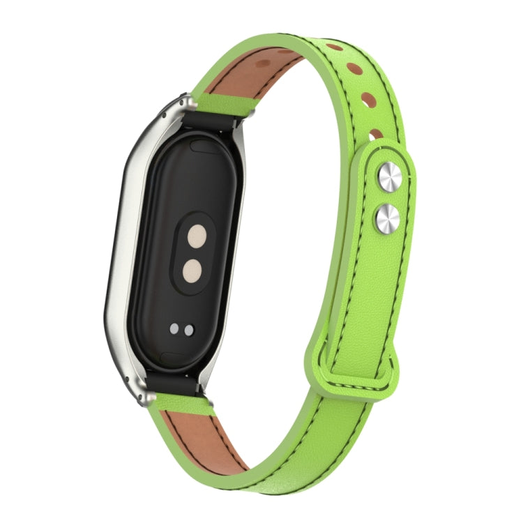 For Xiaomi Mi Band 8 Integrated Metal Case + Double Nail Microfiber Leather Watch Band