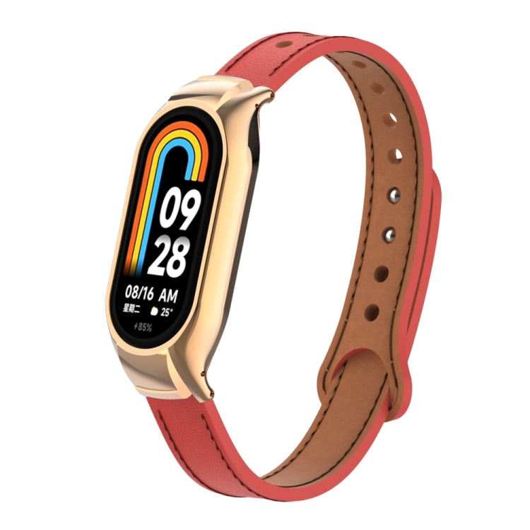 For Xiaomi Mi Band 8 Integrated Metal Case + Double Nail Microfiber Leather Watch Band