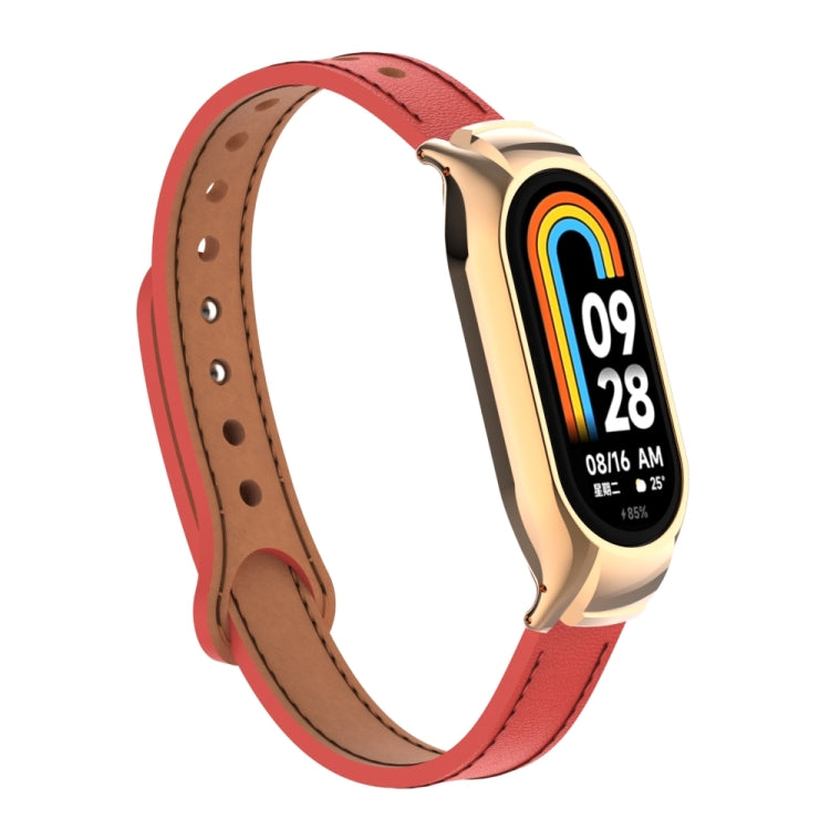 For Xiaomi Mi Band 8 Integrated Metal Case + Double Nail Microfiber Leather Watch Band