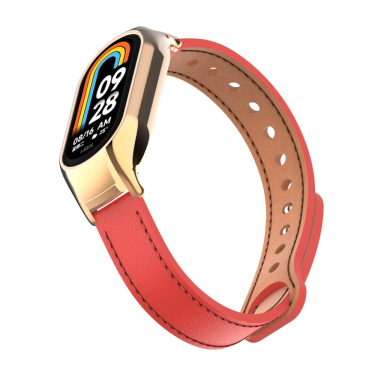 For Xiaomi Mi Band 8 Integrated Metal Case + Double Nail Microfiber Leather Watch Band