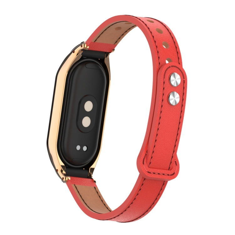 For Xiaomi Mi Band 8 Integrated Metal Case + Double Nail Microfiber Leather Watch Band