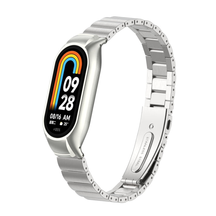 For Xiaomi Mi Band 8 Integrated Metal Case + Bamboo One-bead Watch Band