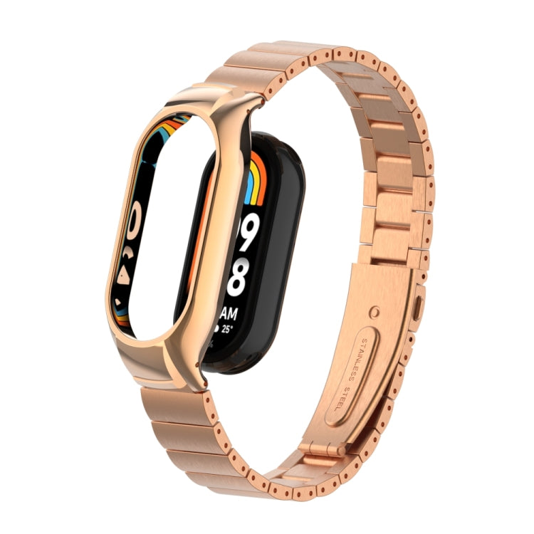 For Xiaomi Mi Band 8 Integrated Metal Case + Bamboo One-bead Watch Band