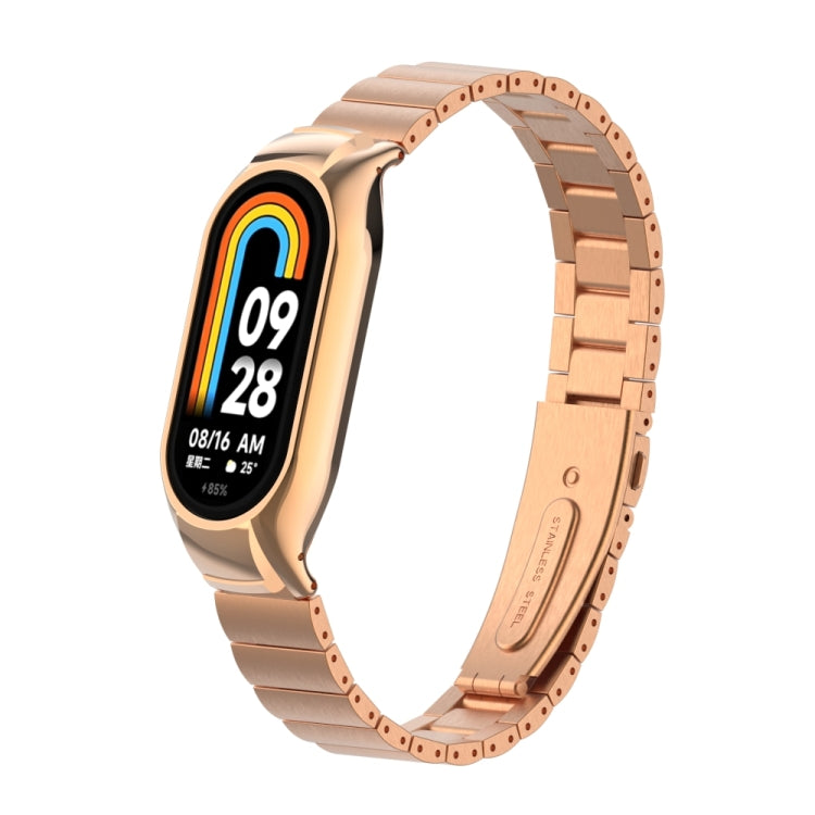 For Xiaomi Mi Band 8 Integrated Metal Case + Bamboo One-bead Watch Band