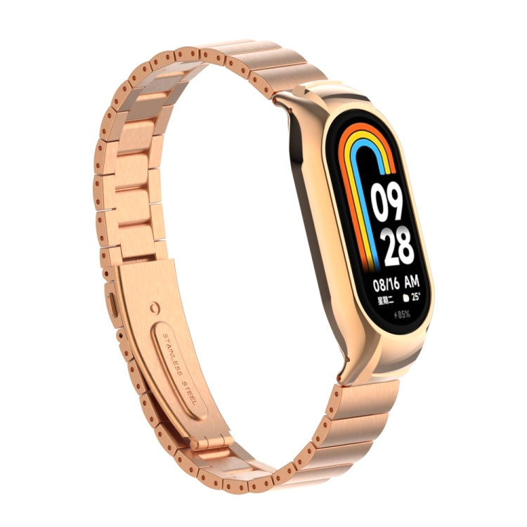 For Xiaomi Mi Band 8 Integrated Metal Case + Bamboo One-bead Watch Band