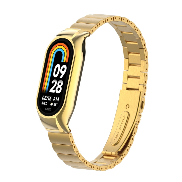 For Xiaomi Mi Band 8 Integrated Metal Case + Bamboo One-bead Watch Band
