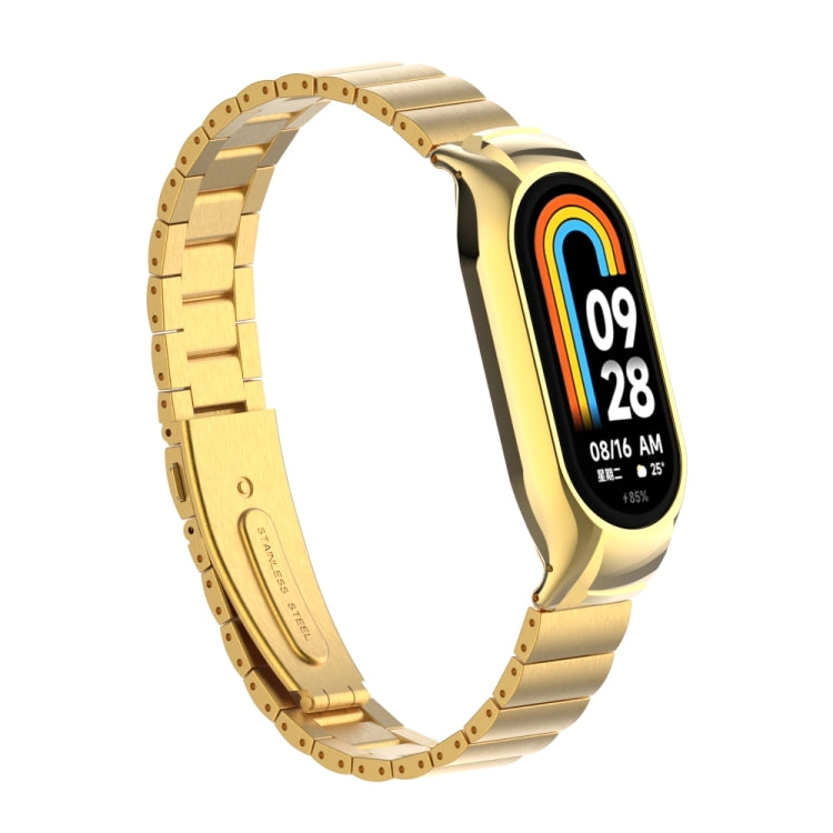 For Xiaomi Mi Band 8 Integrated Metal Case + Bamboo One-bead Watch Band