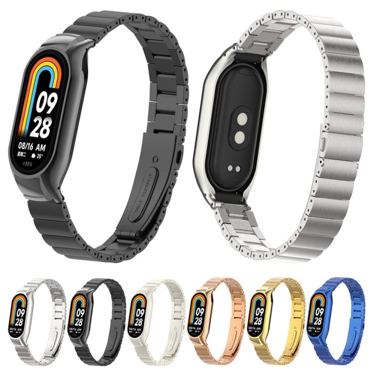For Xiaomi Mi Band 8 Integrated Metal Case + Bamboo One-bead Watch Band