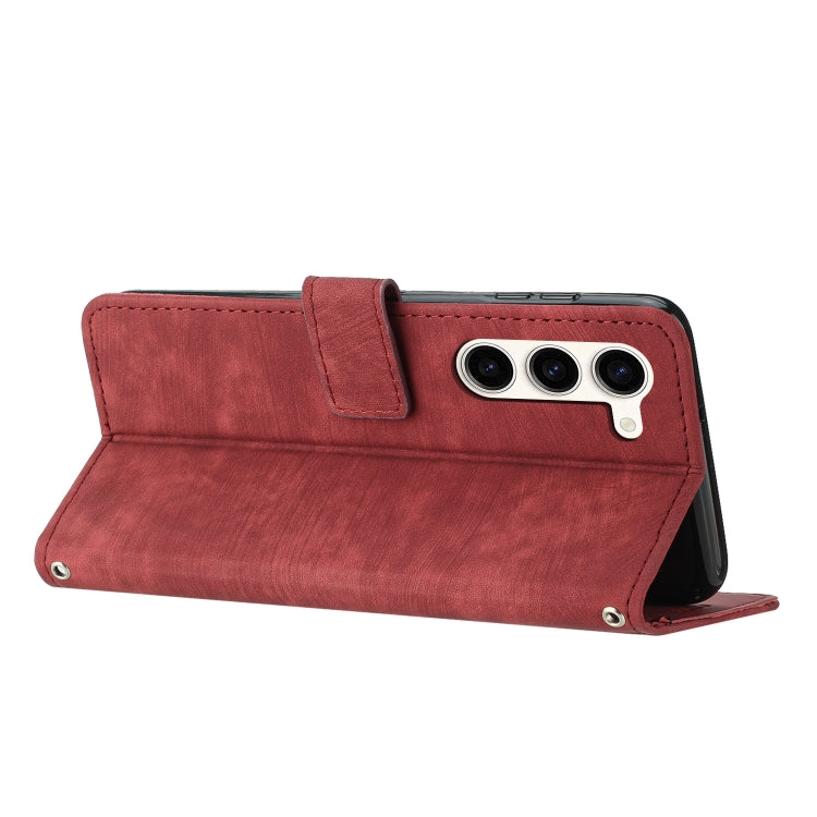 For Samsung Galaxy S23 5G Skin Feel Stripe Pattern Leather Phone Case with Lanyard