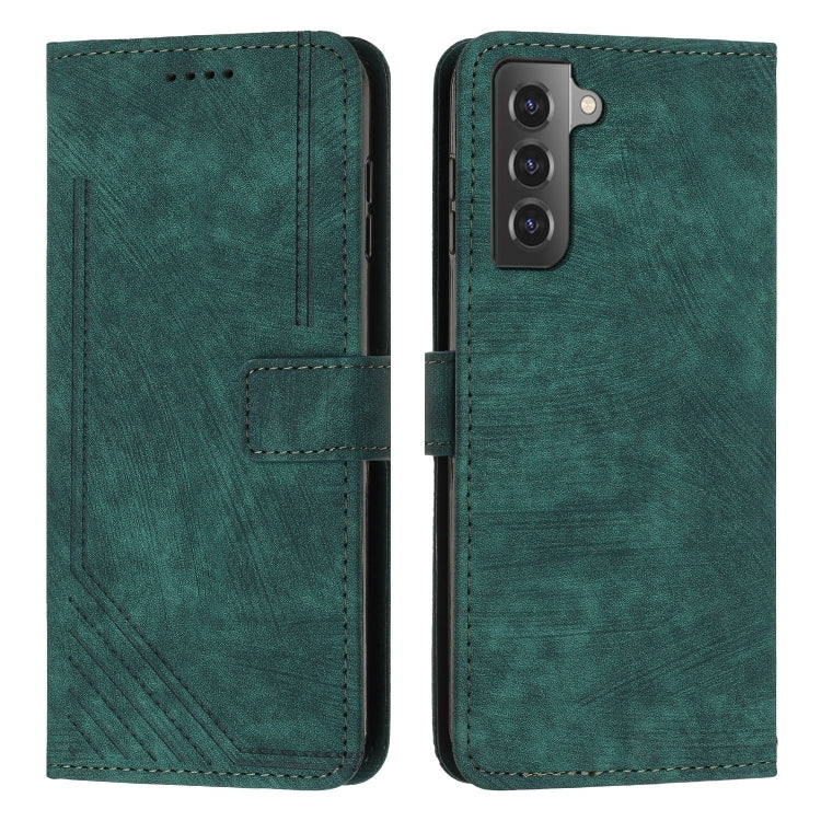 For Samsung Galaxy S22 5G Skin Feel Stripe Pattern Leather Phone Case with Lanyard