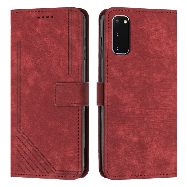 For Samsung Galaxy S20 Skin Feel Stripe Pattern Leather Phone Case with Lanyard