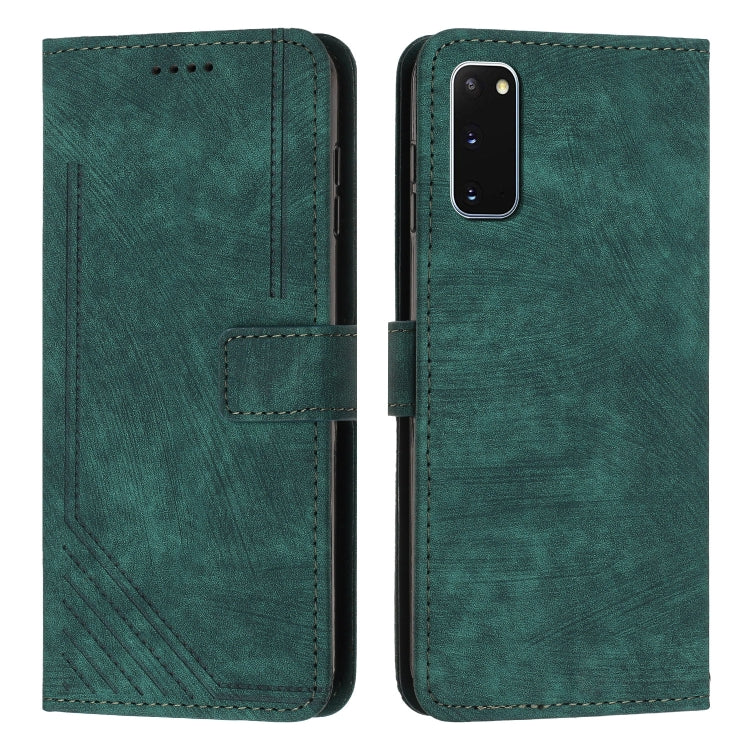 For Samsung Galaxy S20 Skin Feel Stripe Pattern Leather Phone Case with Lanyard