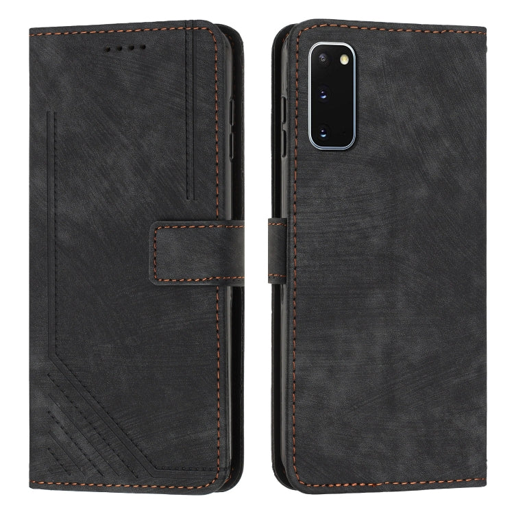 For Samsung Galaxy S20 Skin Feel Stripe Pattern Leather Phone Case with Lanyard