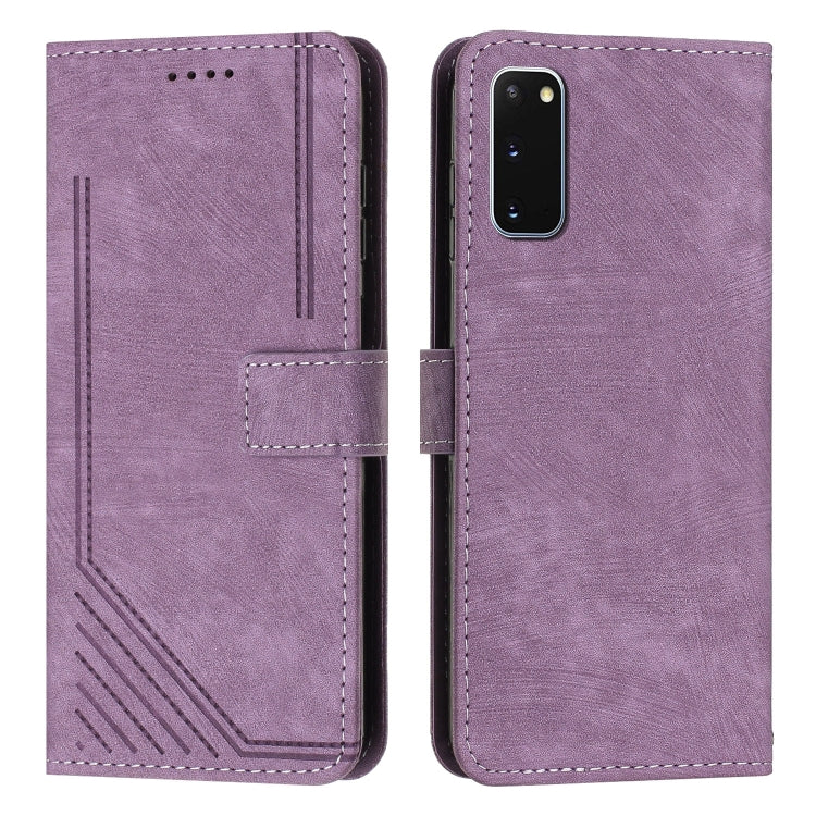 For Samsung Galaxy S20 Skin Feel Stripe Pattern Leather Phone Case with Lanyard