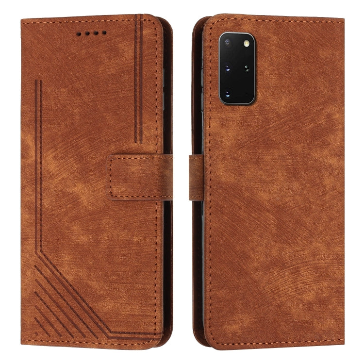 For Samsung Galaxy S20+ Skin Feel Stripe Pattern Leather Phone Case with Lanyard