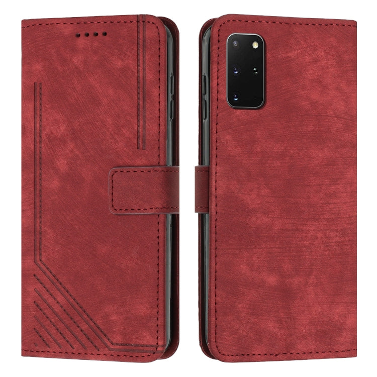 For Samsung Galaxy S20+ Skin Feel Stripe Pattern Leather Phone Case with Lanyard