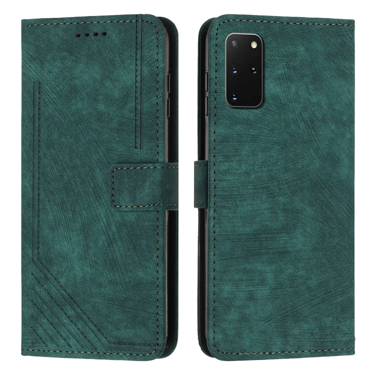 For Samsung Galaxy S20+ Skin Feel Stripe Pattern Leather Phone Case with Lanyard