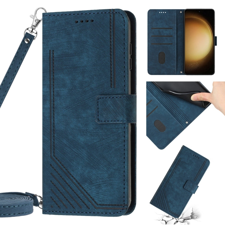 For Samsung Galaxy S20 FE Skin Feel Stripe Pattern Leather Phone Case with Lanyard