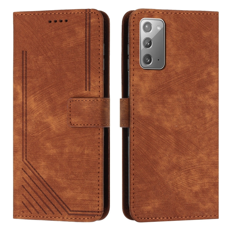 For Samsung Galaxy Note20 Skin Feel Stripe Pattern Leather Phone Case with Lanyard