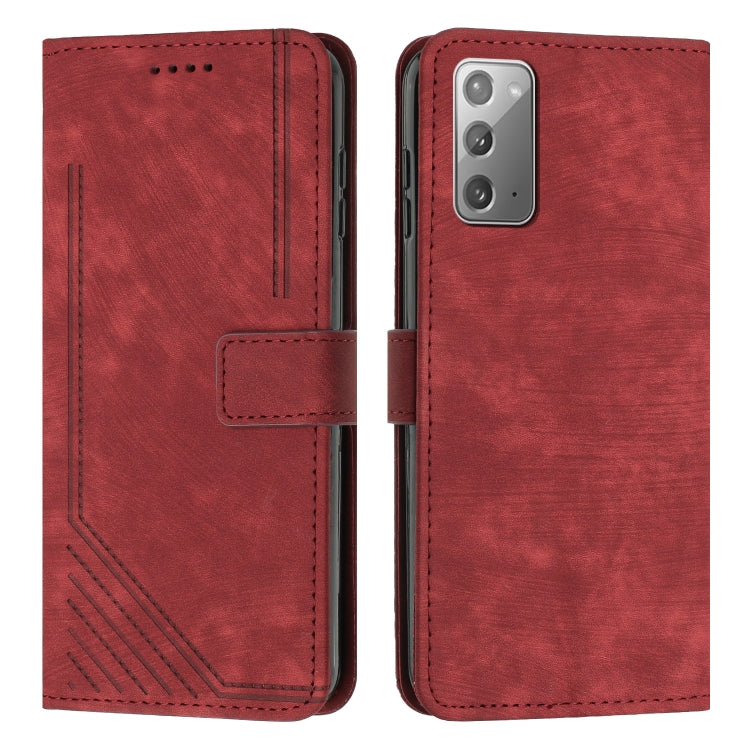 For Samsung Galaxy Note20 Skin Feel Stripe Pattern Leather Phone Case with Lanyard