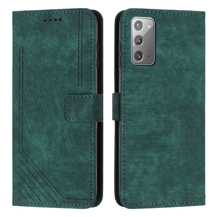 For Samsung Galaxy Note20 Skin Feel Stripe Pattern Leather Phone Case with Lanyard