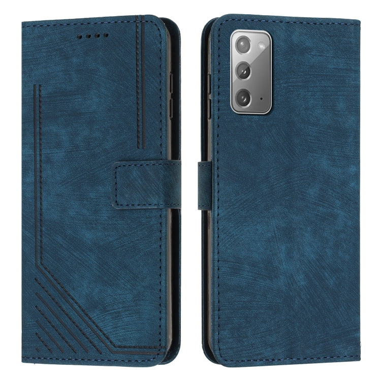 For Samsung Galaxy Note20 Skin Feel Stripe Pattern Leather Phone Case with Lanyard