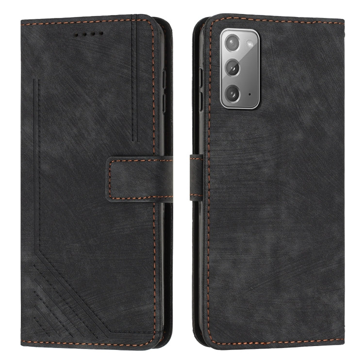 For Samsung Galaxy Note20 Skin Feel Stripe Pattern Leather Phone Case with Lanyard
