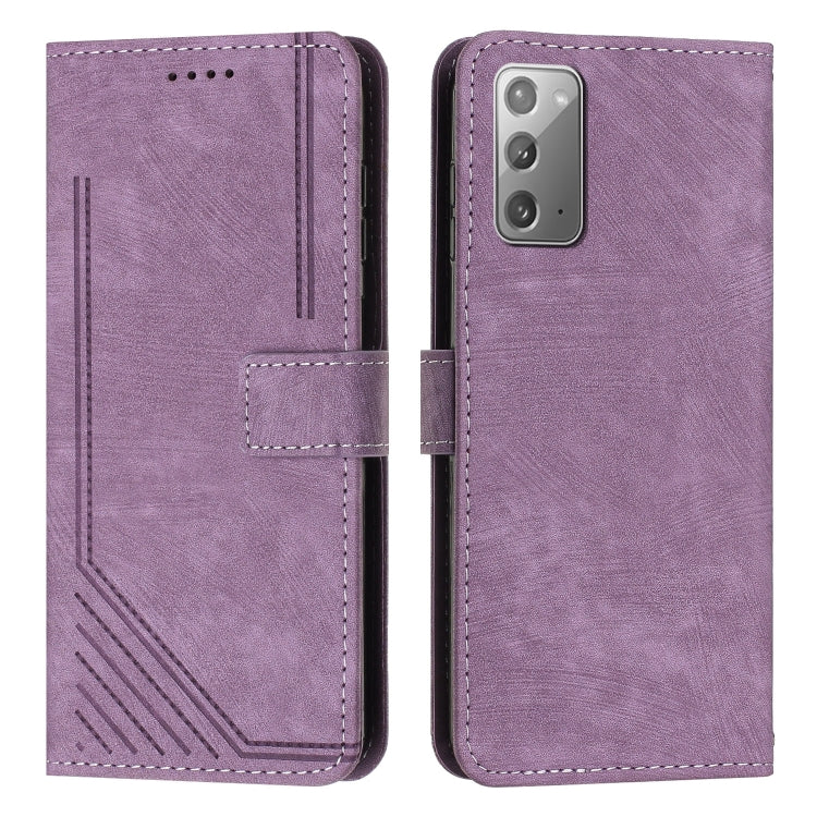 For Samsung Galaxy Note20 Skin Feel Stripe Pattern Leather Phone Case with Lanyard