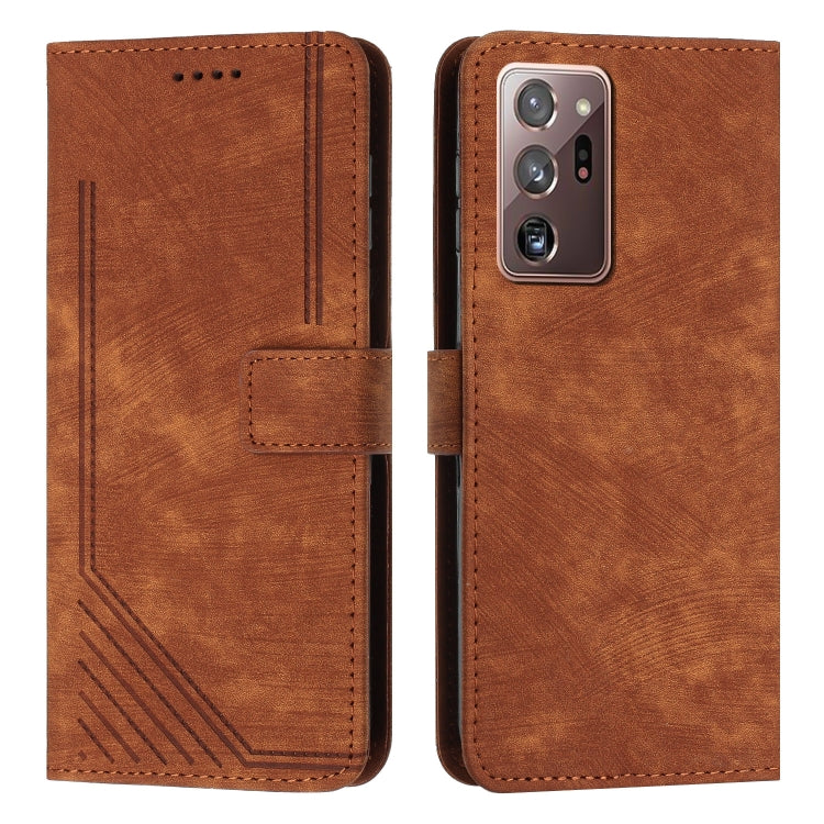 For Samsung Galaxy Note20 Ultra Skin Feel Stripe Pattern Leather Phone Case with Lanyard